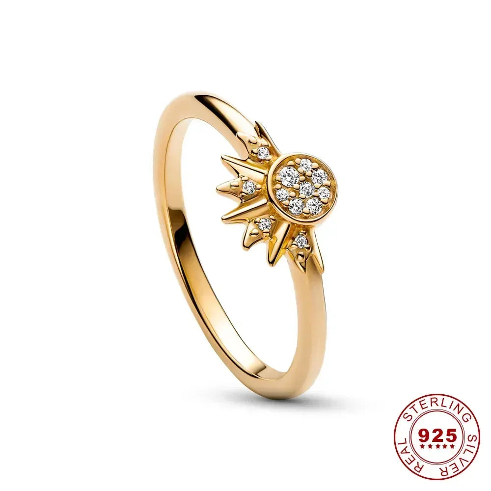 Summer Celestial Blue Sparkling Moon Sun Ring For Women Cocktail Stackable Finger Band Fashion Silver 925 Fine Jewellry Crystal Summer Celestial Blue Sparkling Moon Sun Ring For Women Cocktail Stackable Finger Band Fashion Silver 925 Fine Jewellry Crystal